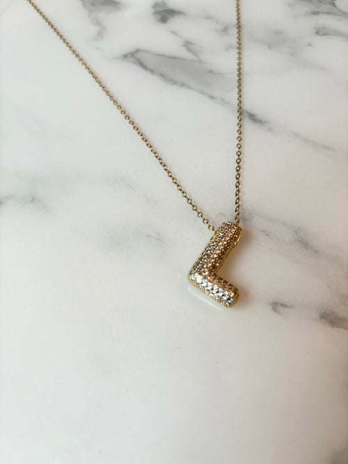 Pave Bubble Initial Letter Necklace (WS)